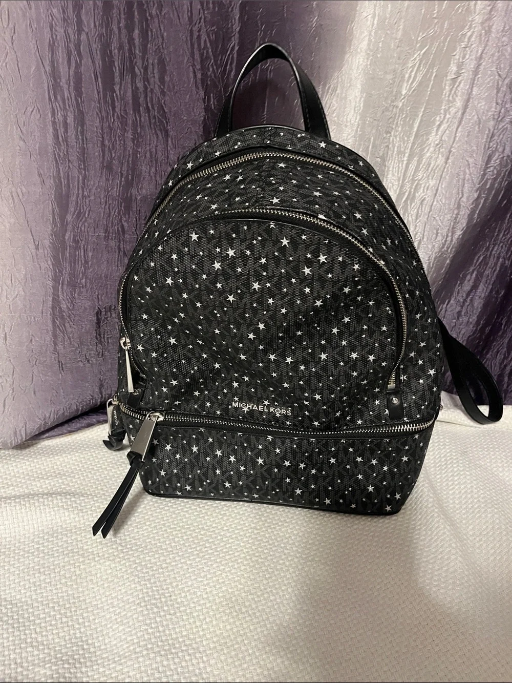 Michael Kors Black Star-Print Mini Backpack